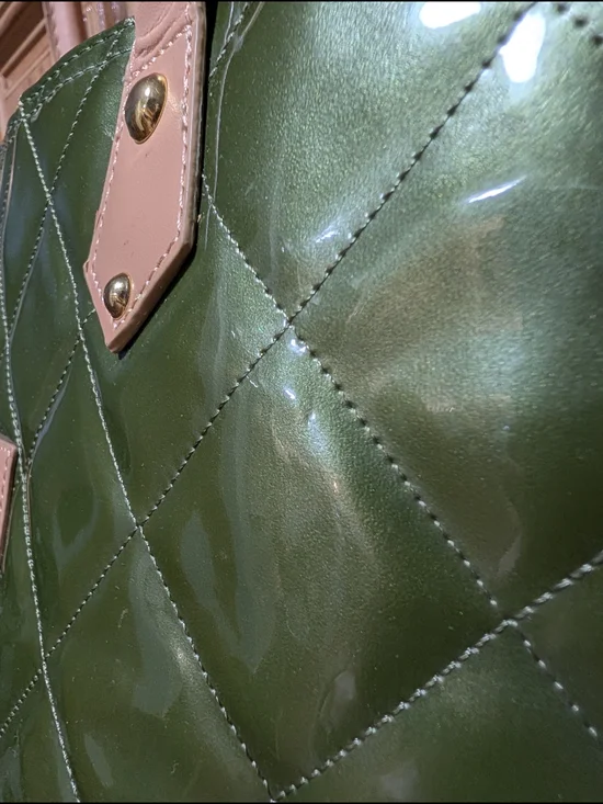 Joy & Iman Quilted Green Tote with Tan Handles - Picture 4 of 11